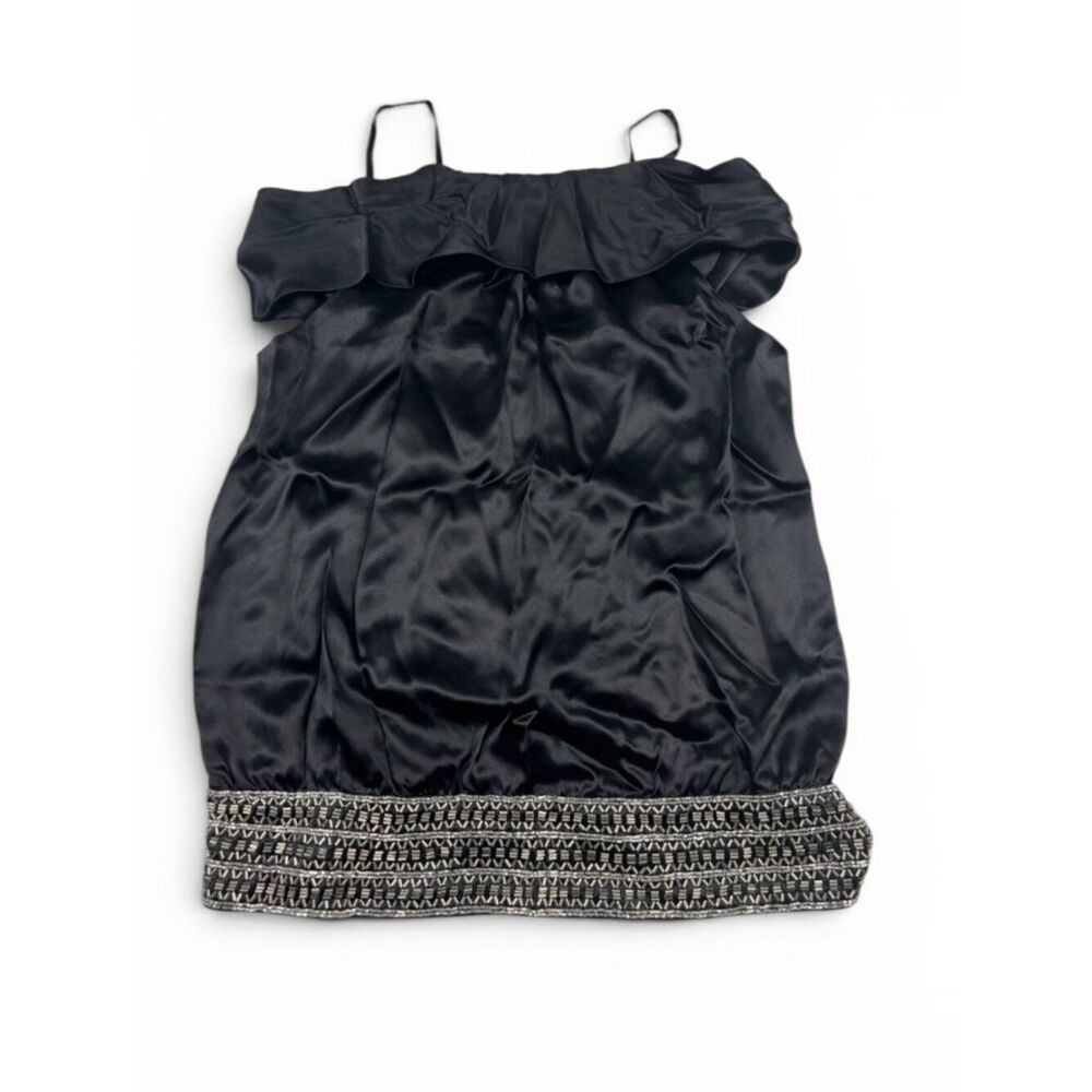 Antonio Melani Black Satin Strappy Tank Top Beaded Glam Evening Wear Comfort 2